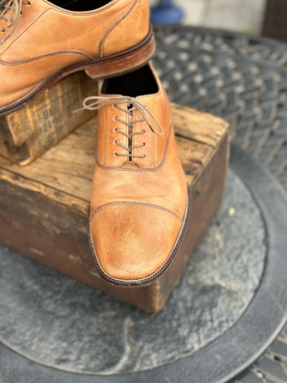 Cole Haan Cognac Leather Cap Toe Oxford Dress Shoes Men’s Lace Up - Picture 4 of 15